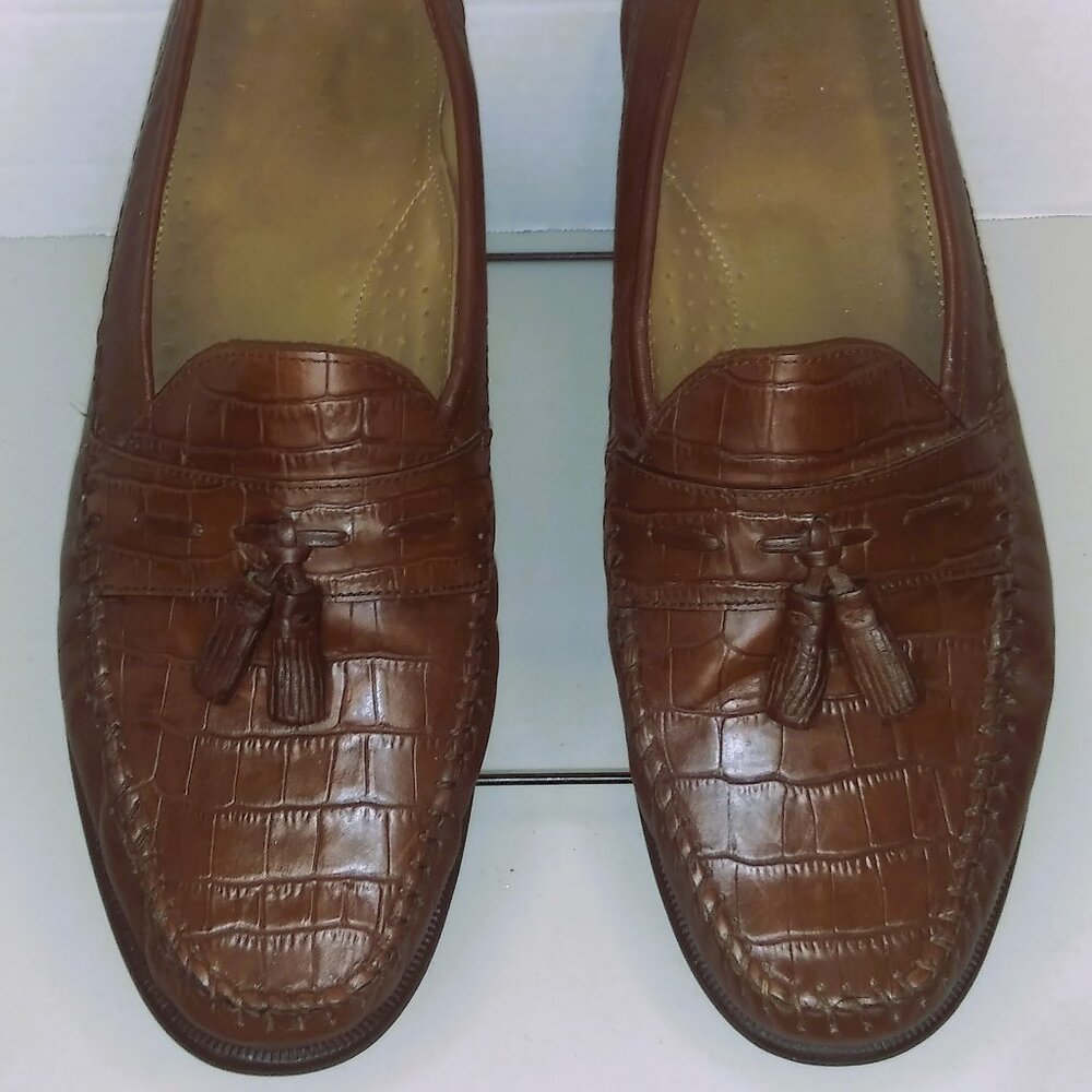 Florsheim Shoes Men Size 11.5 Pisa Cognac Brown Croc Leather Loafer Tassel 18469